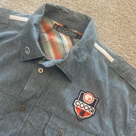 Coogi Australia Men's Large Blue Camp Shirt – Embroidered Logo, Short Sleeve - Picture 2 of 8